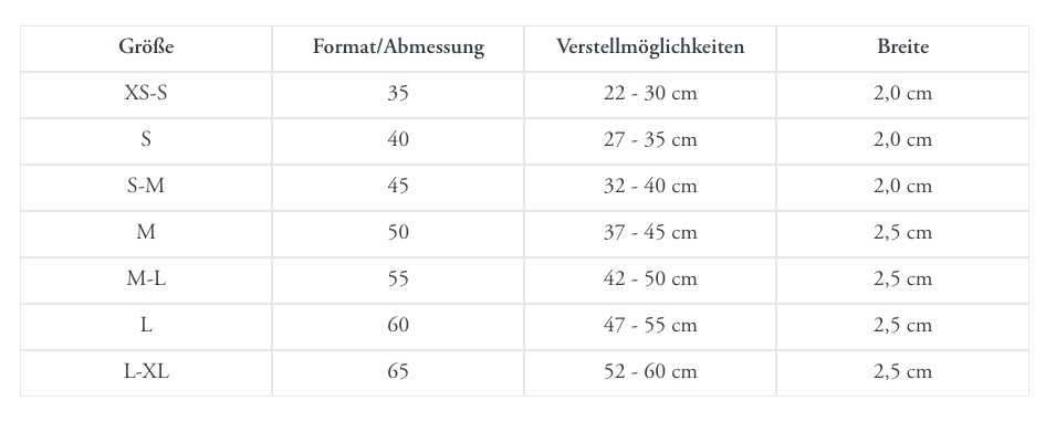 Grössentabelle Hunter Hundehalsband Convenience Comfort