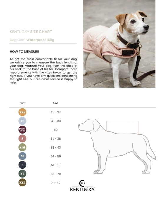 Grössentabelle Kentucky Hundemantel Wasserdicht 160g