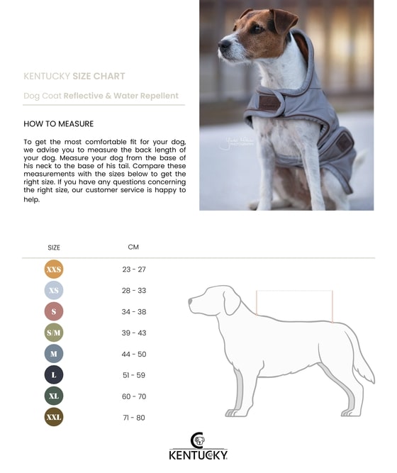 Grössentabelle Kentucky Hundemantel reflektierend & wasserabweisend