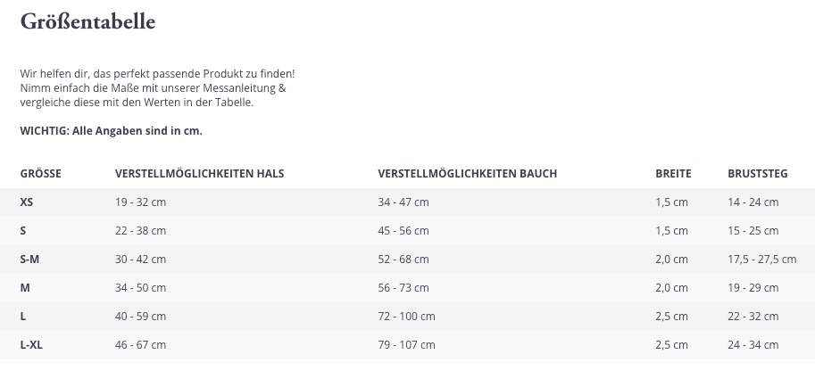 Grössentabelle Hunter Hundegeschirr Divo Up