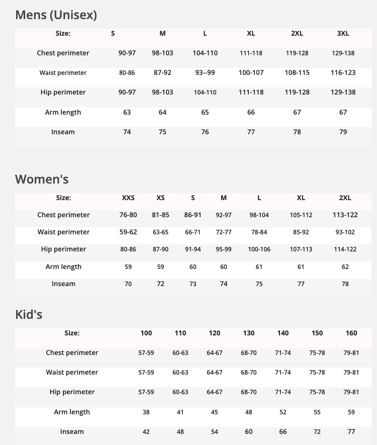 Lasting - Grössentabelle Herren, Damen & Kinder Bekleidung