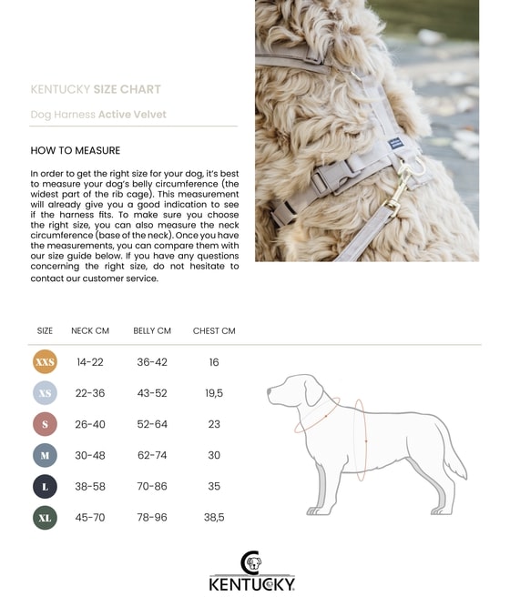 Grössentabelle Kentucky Hundegeschirr Aktiv Velvet