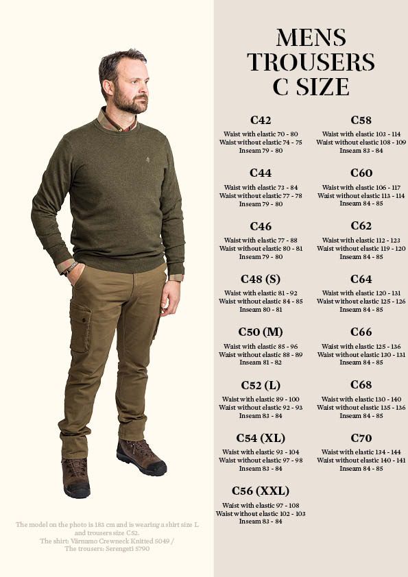 Pinewood - Grössentabelle Herren Hosen