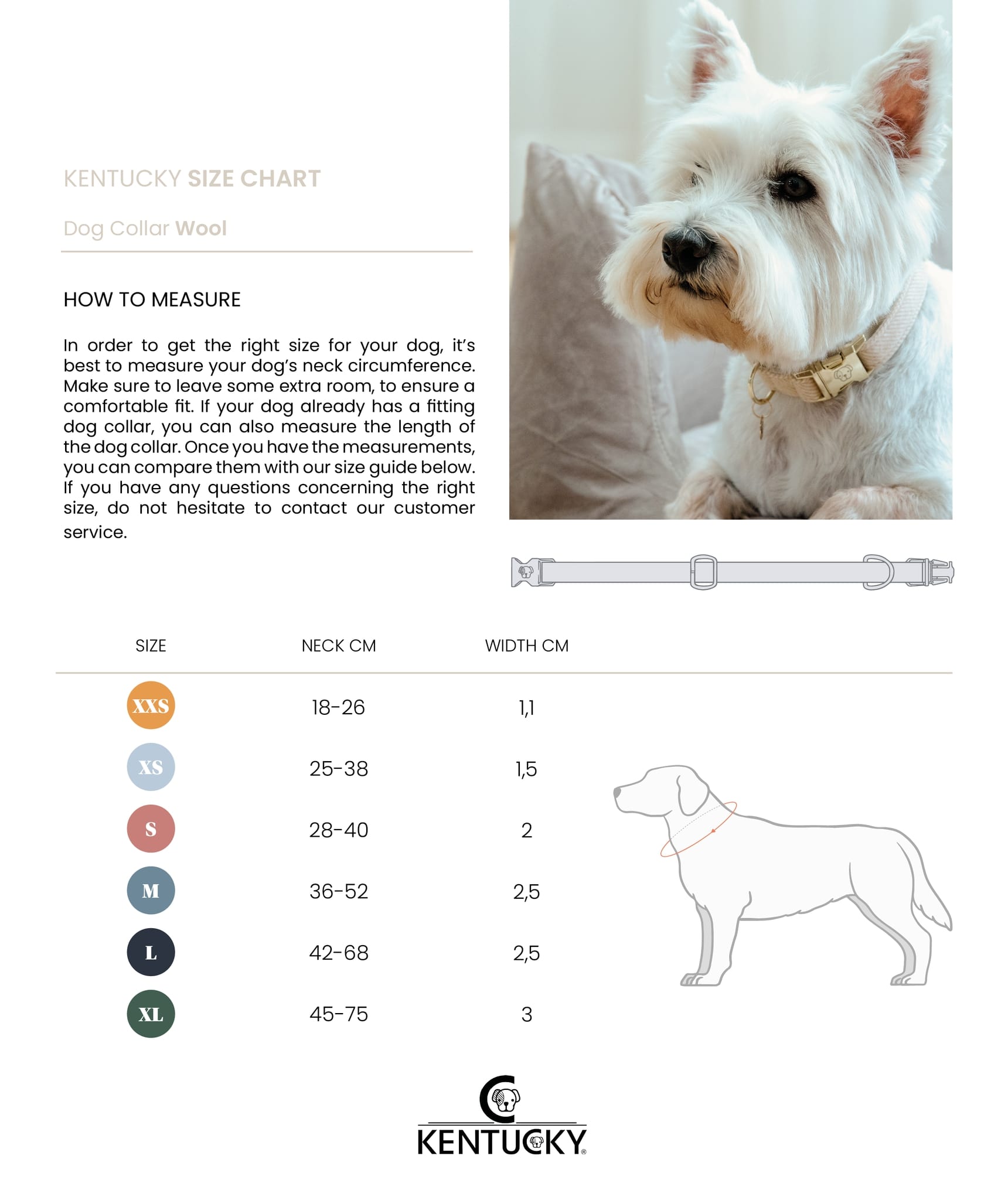Grössentabelle Kentucky Hundehalsband Wool